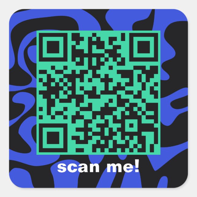 Sticker Carré QR Code Royal Bleu Turquoise Noir Super Squiggles (Devant)