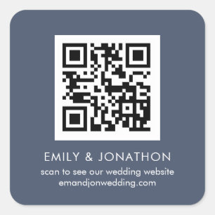 Sticker Carré QR Code Site Mariage Noms Dusty Navy Blue