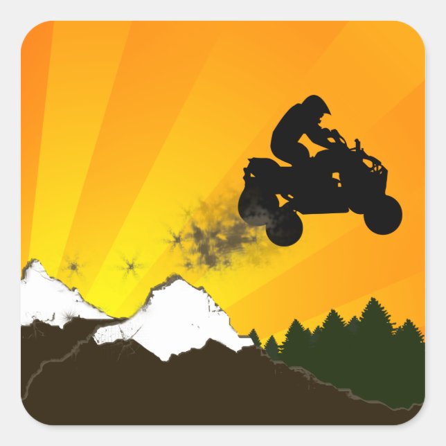 Sticker Carré quads. coucher de soleil orange. (Devant)