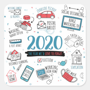 Sticker Carré Quarantine 2020 Lockdown Commemorative