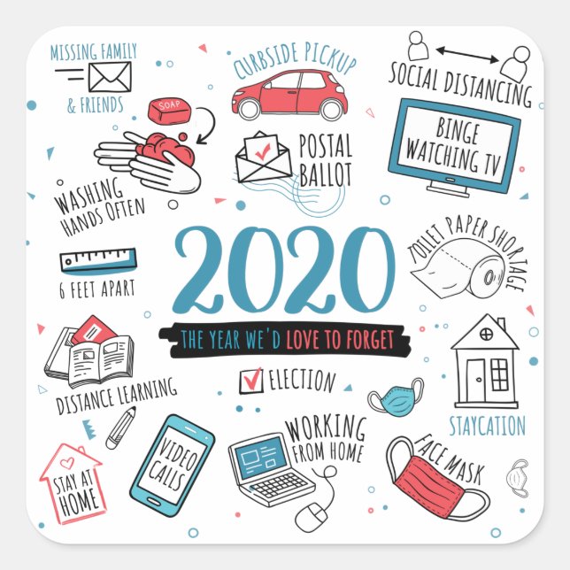 Sticker Carré Quarantine 2020 Lockdown Commemorative (Devant)