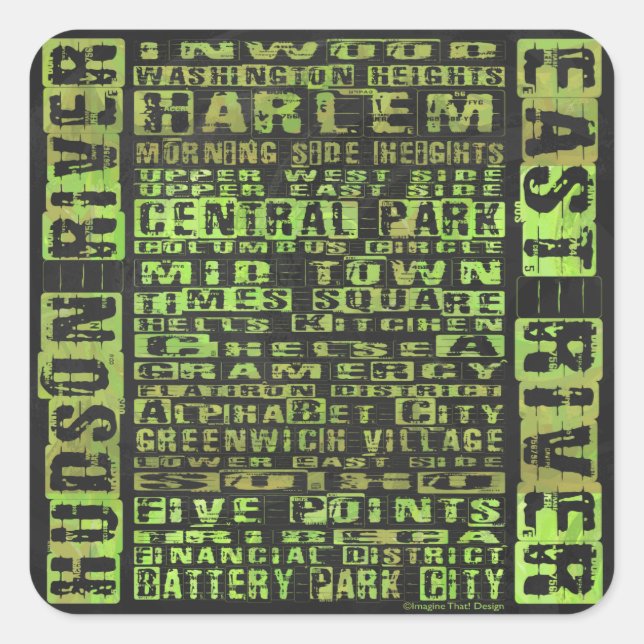 Sticker Carré Quartiers de New York Vert (Devant)