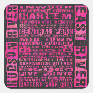 Sticker Carré Quartiers NYC Hot Rose