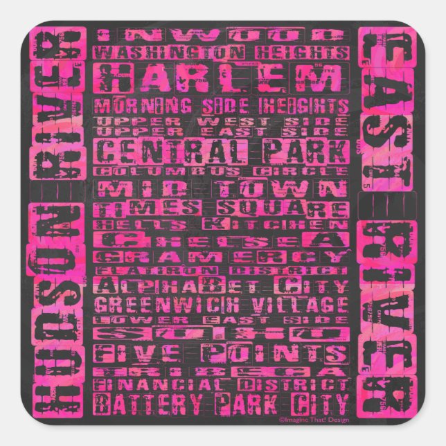 Sticker Carré Quartiers NYC Hot Rose (Devant)