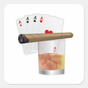Sticker Carré Quatre As, Un Verre et Un Cigar