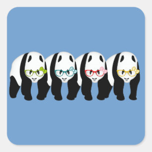 Sticker Carré Quatre Pandas portant des lunettes