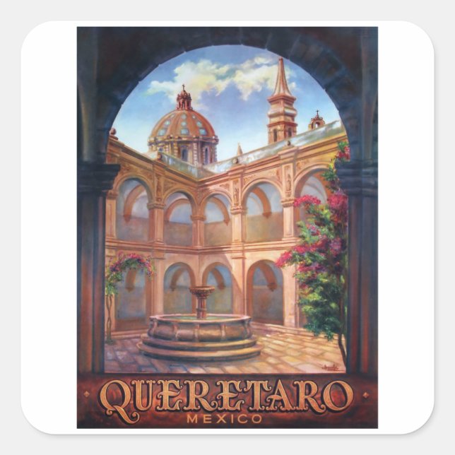 Sticker Carré Queretaro - Mexique - Vintage voyage (Devant)
