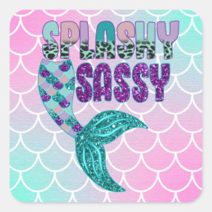 Sticker Carré Queue de sirène rose violet vert Splashy Sassy Fém