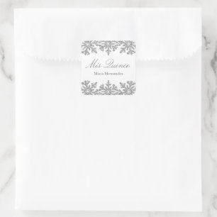 Sticker Carré Quinceanera hivernale de flocons d'argent