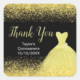 Sticker Carré Quinceanera Robe Jaune Lumineuse Robe Faux Parties