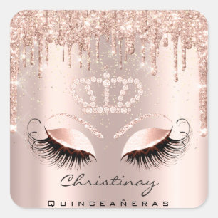 Sticker Carré Quinceañeras Couronne 16e 15e Parties scintillant 