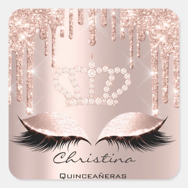 Sticker Carré Quinceañeras Sweet 16e 15e couronne d'étincelle nu (Devant)