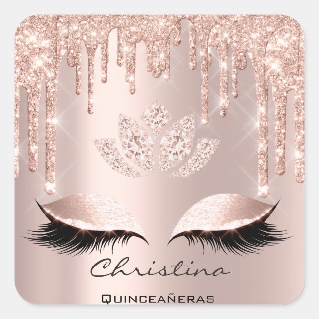 Sticker Carré Quinceañeras Sweet 16e 15e Diamant d'étincelle nup (Devant)