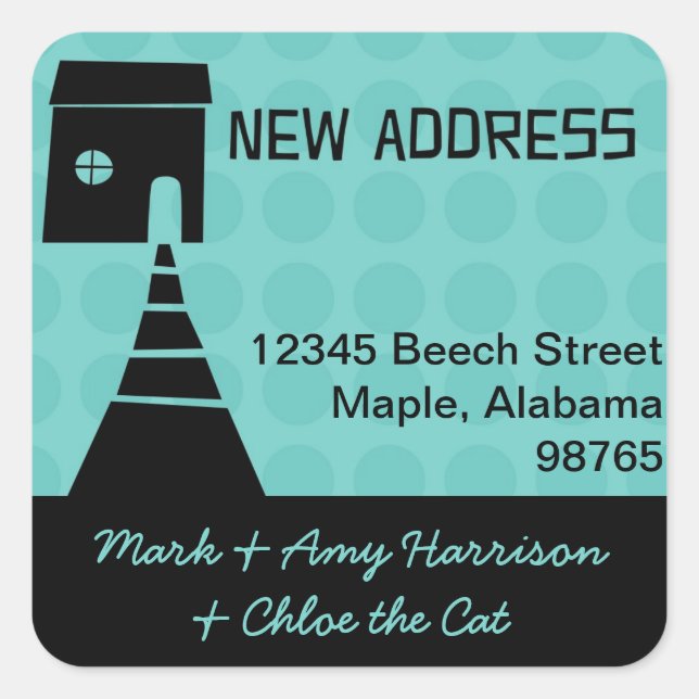 Sticker Carré Quirky Fun New Address Turquoise (Devant)