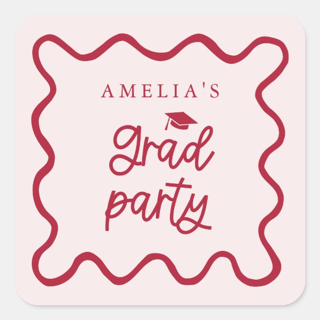 Sticker Carré Quirky Wavy Line Red Grad Party Favoriser (Devant)
