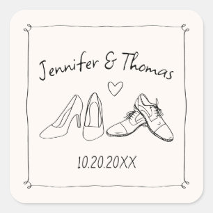 Sticker Carré Quirky Whimsical Main Drawn Doodle Chaussures Mari
