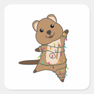 Sticker Carré Quokka Noël Neige Animaux d'hiver Quokkas