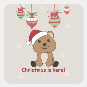 Sticker Carré Quokka Noël Neige Hiver Animaux Quokkas Squar
