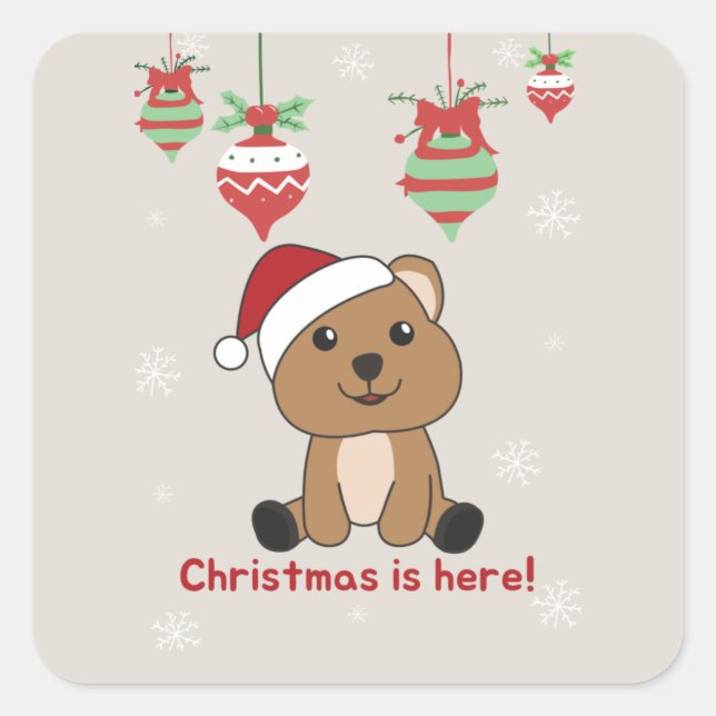 Sticker Carré Quokka Noël Neige Hiver Animaux Quokkas Squar (Devant)