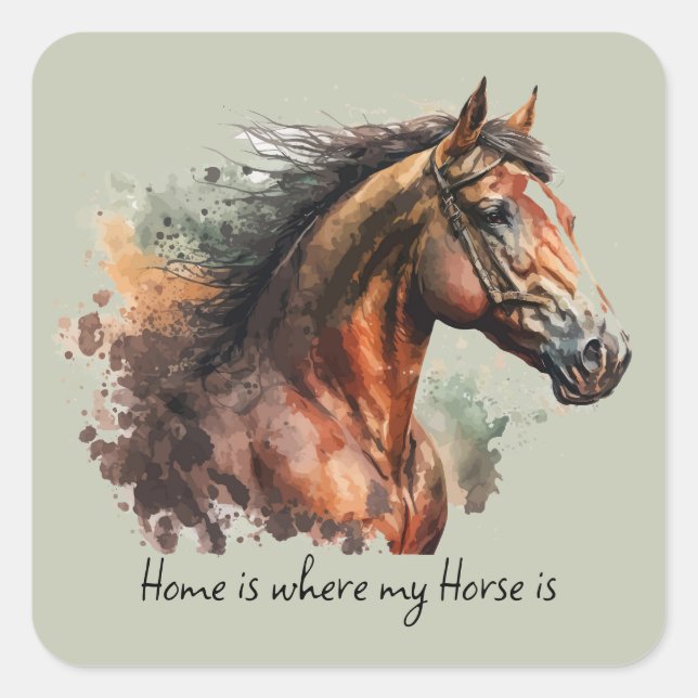 Sticker Carré Quote de cheval Aquarelle photo personnalisée équi (Devant)
