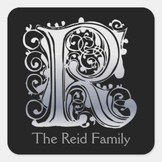 Sticker Carré R Monogramme "Dentelle d'argent" conception Envelo