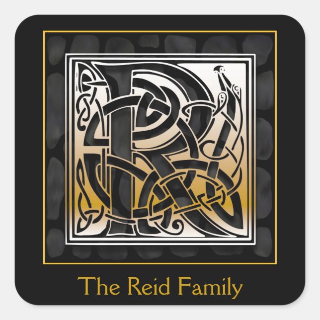 Sticker Carré R Monogramme "Pierre noire" - Enveloppes (Devant)