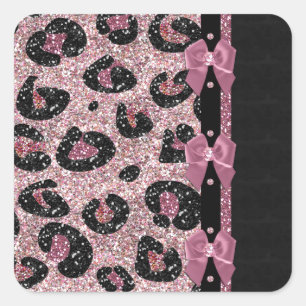 Sticker Carré RAB Rockabilly Pink Leopard Ribbon Bows