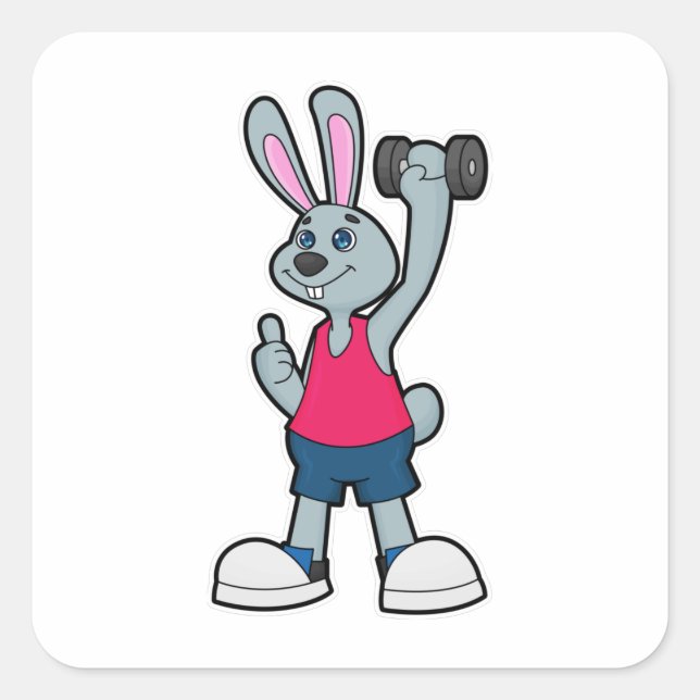 Sticker Carré Rabbit à Fitness avec Dumbbell (Devant)