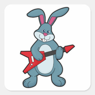 Sticker Carré Rabbit à la musique avec guitare