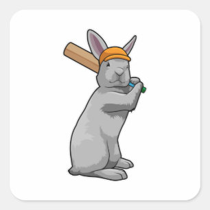 Sticker Carré Rabbit au cricket avec chauve-souris de cricket