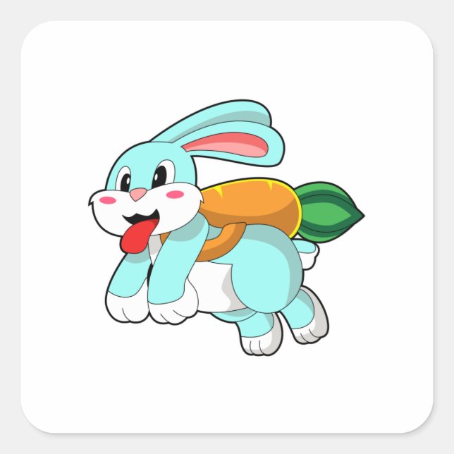 Sticker Carré Rabbit avec carotte comme fusée (Devant)