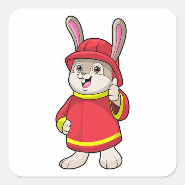Sticker Carré Rabbit comme pompier avec casque (Devant)