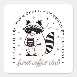 Sticker Carré Raccoon à boire café club drôle