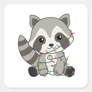 Sticker Carré Raccoon Christmas Snow Winter Raccoons