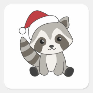 Sticker Carré Raccoon Christmas Snow Winter Raccoons