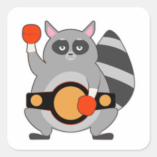 Sticker Carré Raccoon en champion de boxe avec ceinture