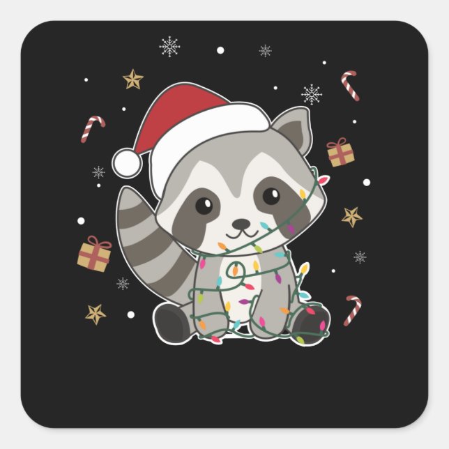 Sticker Carré Raccoon Noël Neige hiver Raccoon (Devant)