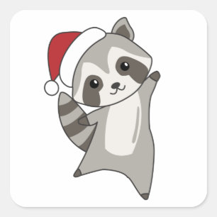 Sticker Carré Raccoon Noël Neige hiver Raccoon