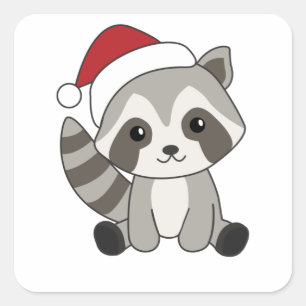 Sticker Carré Raccoon Noël Neige hiver Raccoon