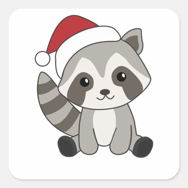 Sticker Carré Raccoon Noël Neige hiver Raccoon (Devant)