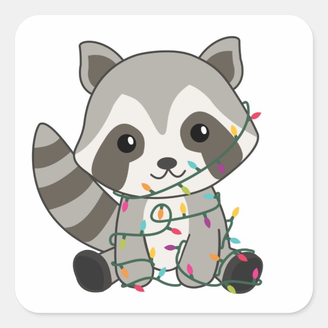 Sticker Carré Raccoon Noël Neige hiver Raccoon (Devant)