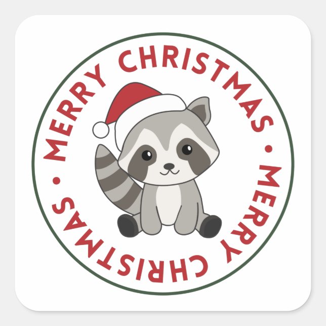 Sticker Carré Raccoon Noël Neige hiver Raccoons Carré Stic (Devant)