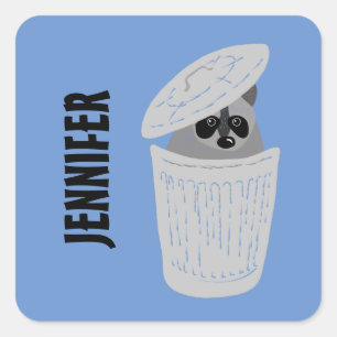 Sticker Carré Raccoon personnalisé dans une poubelle