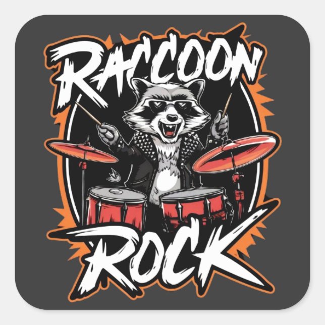 Sticker Carré Raccoon Rock T-shirt - Funny Raccoon Cowboy Design (Devant)