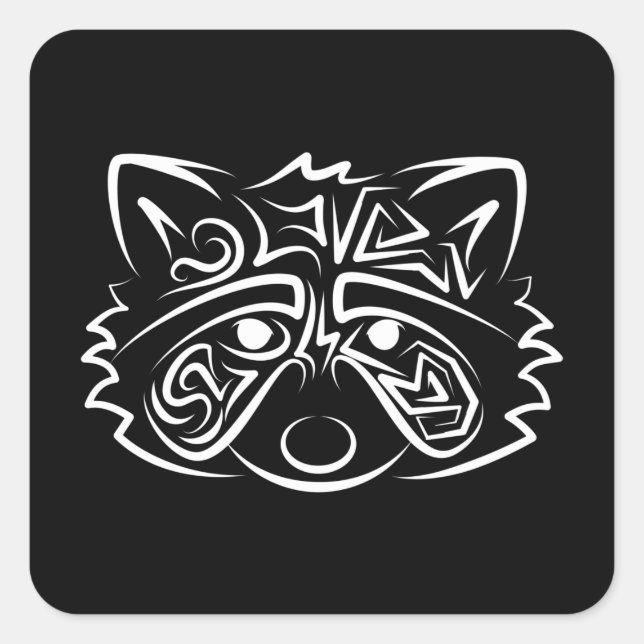 Sticker Carré Raccoon tribal noir et blanc (Devant)