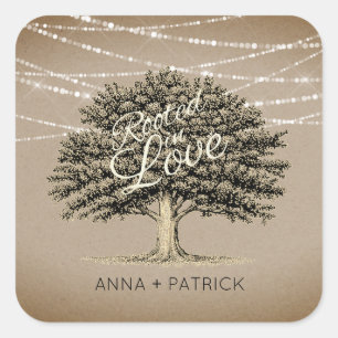 Sticker Carré Racine dans Love Rustic Tree String Mariage