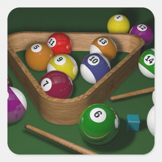 Sticker Carré "Rack'em up", jeu de billard (Devant)