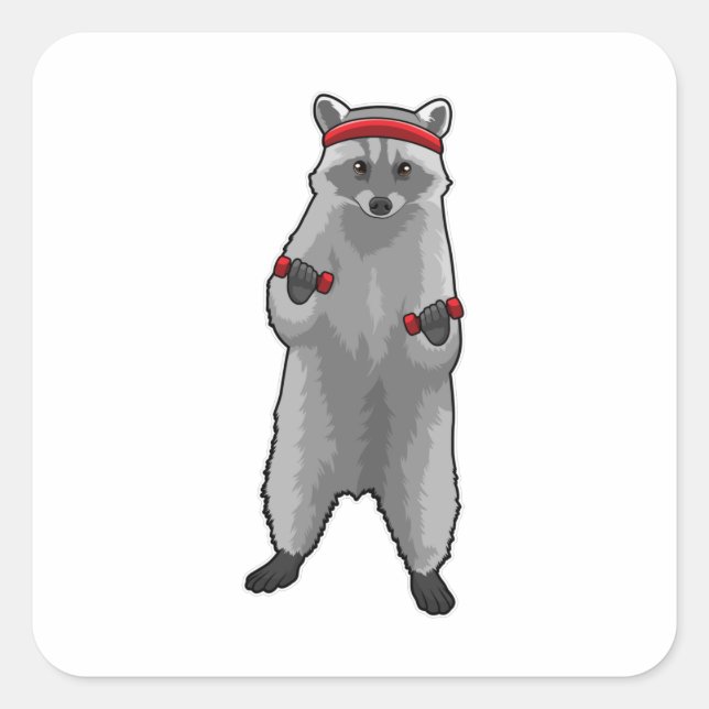Sticker Carré Racoon à Fitness avec Dumbbells (Devant)