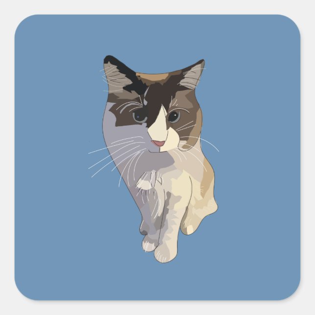 Sticker Carré Ragdoll cat, Dusty Blue (Devant)