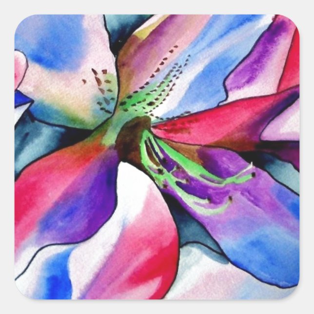 Sticker Carré Rainbow Azalea fleur aquarelle originale (Devant)